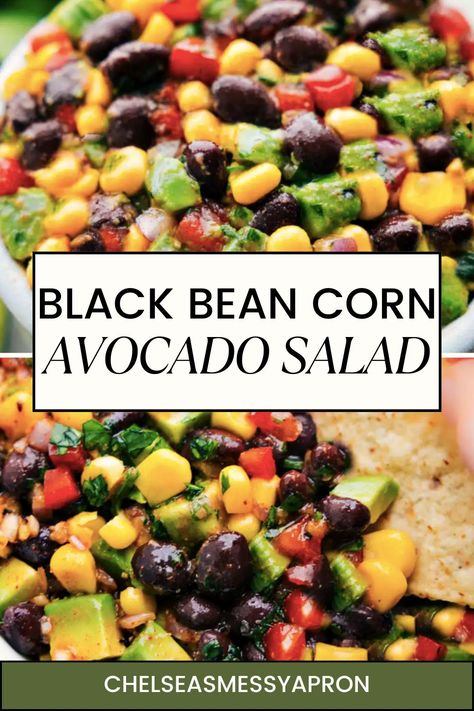 Black Bean Corn Avocado Salad is a flavorful mix of black beans, corn, bell pepper, and creamy avocados, all tossed in a delicious chili-lime dressing. This salad is perfect for potlucks or a quick lunch! #sidedish #best #quick #easy #simple #blackbean #corn #avocado #salad Black Bean Salads, Black Bean Salad Recipes, Black Bean And Corn Salads, Avocado And Black Bean Salad, Corn Avocado, Recipes With Black Beans And Corn, Corn And Avocado Salad, Black Bean Corn Salad Easy, Mango Avocado Black Bean Corn Salad