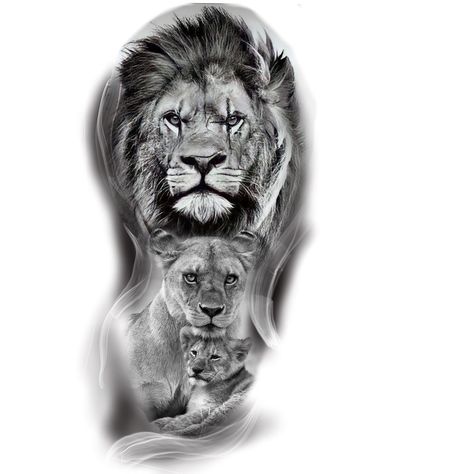 Lion Tattoo Family Design, Lion Family Tattoo, Tattoos For Siblings, Lion And Lioness Tattoo, Matching Tattoos For Siblings, Wörter Tattoos, Arm Sleeve Tattoos For Women, Zeus Tattoo, Lioness Tattoo