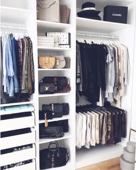 The changing of seasons is the perfect time for a closet clean out. These are the BEST tips for getting the job done (so you can shop for more, duh). Organized Closet, Closet Room, Dream Closets, Closet Inspiration, Closet Goals, Room Closet, Walk In Wardrobe, Master Closet, Wardrobe Closet