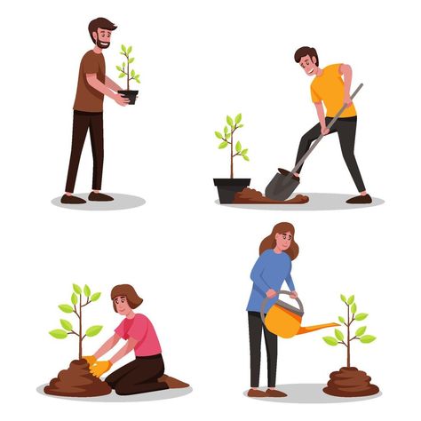 Planting Tree Illustration, Tree Illustration Art, Growing Trees, Environment Day, World Environment Day, Plant Drawing, Tree Illustration, Room With Plants, Free Vectors