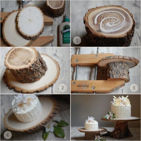 tree stump cake (or plant) stand DIY @Hillary McBride this is my Flickr I had before the wedding (and before Pinterest!) Diy Wedding Cake Stand, Rustic Cake Stand Wood, Rustic Wedding Cake Stand, Wedding Centerpieces Diy Rustic, Rustic Cake Stands, Diy Cake Stand, Wooden Cake Stands, Wood Cake Stand, Wood Cake