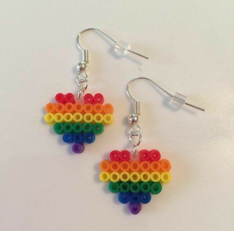 Perler Bead Earrings Diy, Perler Bead Earrings Patterns, Perler Rainbow, Perler Earrings, Fimo Ring, Hamma Beads Ideas, Easy Perler Bead Patterns, Hama Beads Design, Bead Crochet Patterns