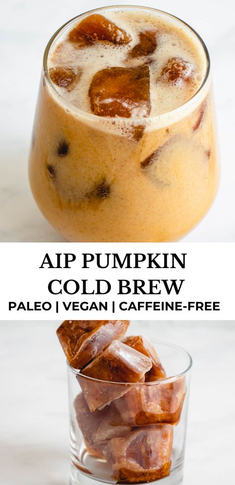 Paleo Iced Coffee, Aip Pumpkin Recipes, Aip Mocktails, Paleo Coffee Drinks, Aip Fall Recipes, Aip Pumpkin, Pumpkin Cold Brew, Aip Drinks, Paleo Coffee