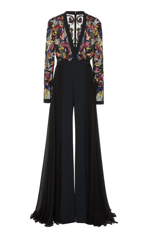 Floral Sequin Embellished Jumpsuit by ZUHAIR MURAD for Preorder on Moda Operandi Sequined Jumpsuit Outfit, Jumpsuit To Wear To A Wedding, Jumpsuits For Women Western, New Jumpsuit Designs, Party Jumpsuits For Women Classy, Jumpsuits For Women Classy Wedding, Indian Jumpsuit Outfit, Jump Suites Elegant, Elegant Jumpsuits For Women