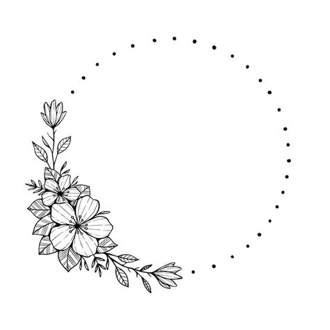 Circle Flowers Drawing, Circle Of Roses Tattoo, Round Flower Drawing, Curved Flower Drawing, Circle With Flowers Drawing, Ring Of Flowers Drawing, Small Round Tattoo Ideas, Circle Of Flowers Drawing, Embroidery Flower Circle