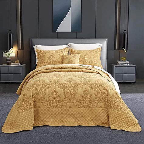 Amazon.com: CHIXIN Oversized Bedspread Coverlet Set King Size - Lightweight Bedding Cover - Beautiful Stitching - 4 Piece Reversible Bedspread - Gorgeous Damask Paisley Pattern (King, Grey) : Home & Kitchen Reversible Bedding, Queen Bedspread, Lightweight Bedding, Chenille Bedspread, Luxury Bedding Collections, Cotton Bedspread, Quilted Bedspreads, Bedspread Set, Coverlet Set