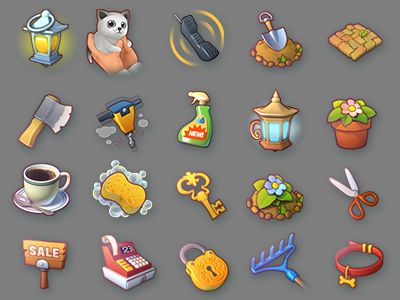 Icons from a new free2play game by Playrix by Playrix | Dribbble | Dribbble Garden Icons, Garden Scapes, Plant Games, Game Textures, Game Icons, Button Game, 2d Game Art, Working Remotely, Isometric Art