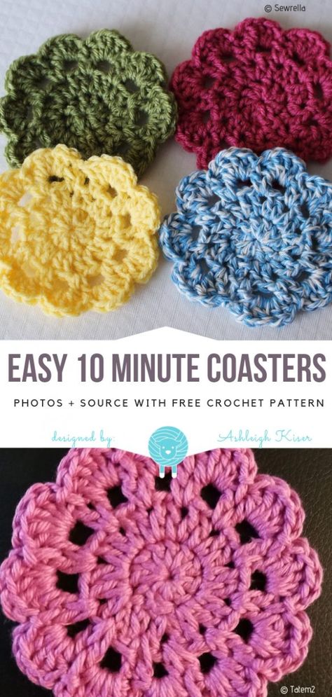 Crocheted Coasters, Crochet Free Patterns, Crochet Coasters Free Pattern, Crochet Coaster Pattern, Crochet Coaster, Crochet Easy, Beginner Crochet Projects, Crochet Free, Crochet Coasters