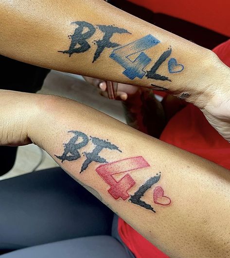 Matching Tats With Bestie, Bestie Tattoos Boy And Girl, Bf4l Tattoo, Best Friend Tattoos Black Women, Black Best Friend Tattoos, Best Friend Tattoos For Men And Women, Boy Best Friend Tattoos, Black Matching Tattoos, Matching Tattoos For Boy Best Friends