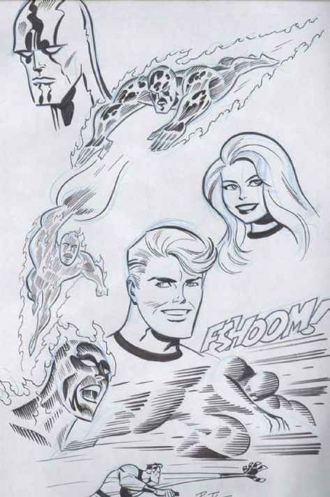 Fantastic Four Drawings by Bruce Timm Baxter Building, Darwyn Cooke, Mr Fantastic, Fantastic 4, Bruce Timm, Cartoon Sketches, Jack Kirby, Marvel Comics Art, Classic Comics