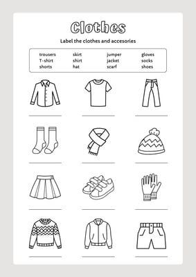 Clothes Worksheet, English Worksheets For Kindergarten, Teacher Material, Kids English, English Class, English Study, Preschool Worksheets, Kindergarten Worksheets, Worksheets For Kids