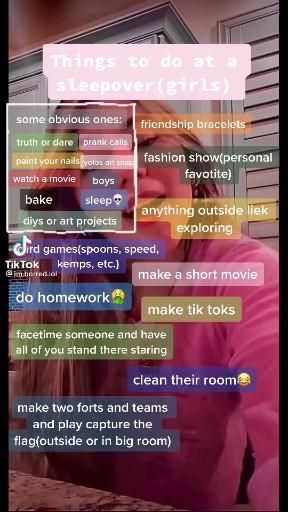 Things To Do At A Sleepover Party, Sleepover Ideas Tiktok, Things To Do At A Sleepover Teenagers, Things To Do At Sleepovers For Girls Fun, Stuff To Do At A Sleepover For Teens, What To Take To A Sleepover, What To Do At A Sleepover For Teens, Games For A Sleepover, Things To Do At A Sleepover For Teens