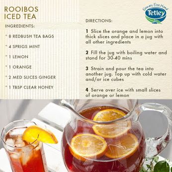 Rooibos Ice Tea, Iced Rooibos Tea Recipe, Rooibos Ice Tea Recipe Homemade, Rooibos Iced Tea Recipes, Orange Iced Tea, Iced Rooibos Tea, Rooibos Tea Recipe, Rooibos Tea Recipes, Rooibos Tea Benefits