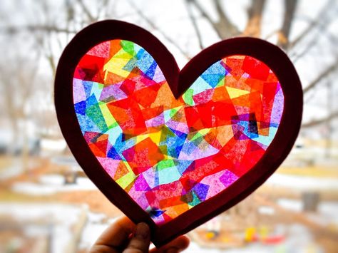 Heart-Suncatchers, easy Valentine's crafts Suncatcher Template, Valentine Bingo, Stained Glass Cookies, Suncatcher Diy, Homemade Valentines Day Cards, Heart Suncatcher, Owl Valentines, Toilet Paper Crafts, Suncatcher Craft