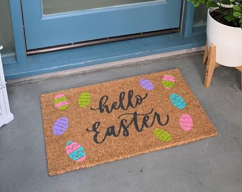 100% Hand-painted custom and funny doormats by NickelDesignsShop Easter Doormat, Ozark Missouri, Outdoor Doormats, Egg Pattern, Easter Egg Pattern, Funny Doormats, Coir Doormat, Easter Colors, Outdoor Door Mat