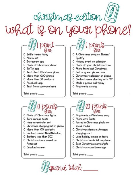 What's On Your Phone Christmas Game Free, What’s In Your Phone Christmas Game, What’s In The Christmas Stocking Game, Christmas Party Games Printables Free, Whats On Your Phone Christmas Game, Whats On My Phone Game Questions, Christmas Whats On Your Phone Game, Christmas Phone Game, Phone Scavenger Hunt Game