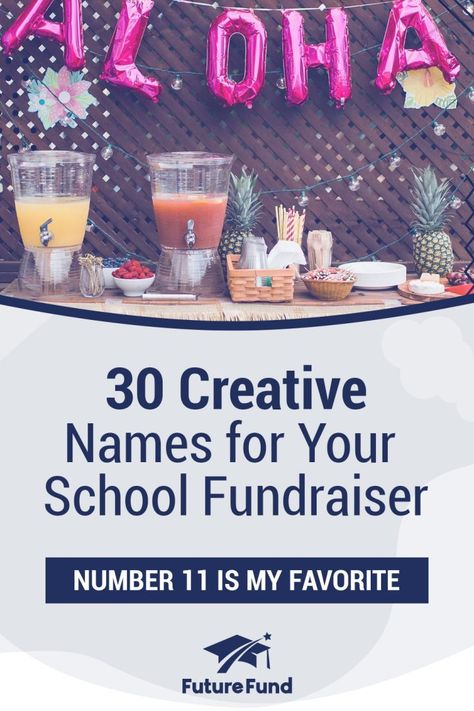 If you’re having a tough time coming up with names for your fundraiser, read on! From puns to clever names, we’ve got you covered at Future Fund! Fundraiser Themes, Fundraiser Food, Football Fundraiser, Creative Fundraising, Fundraiser Party, Fun Fundraisers, Art Fundraiser, School Fundraising, School Auction