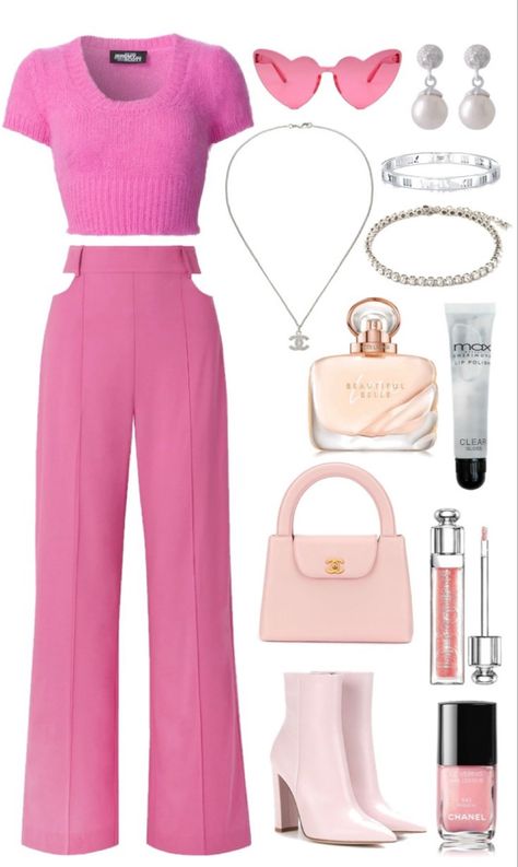 Pink Set Outfit Two Pieces, Barbie Style Outfits, Choi Miyeon, Set Outfit Two Pieces, Barbie Fits, Aesthetic Barbie, Rose Gold Clothes, Rich Girl Outfits, Pink Wednesday