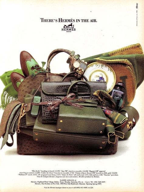 1988 HERMES Advert Kelly Handbag Ostrich Bag Ties VINTAGE PRINT ADVERTISEMENT #HERMES Vintage Hermes Bag, Ostrich Bag, Print Advertisement, Leopard Print Shirt, Kelly Bag, Vintage Hermes, Hermes Paris, Hermes Handbags, Fashion Books