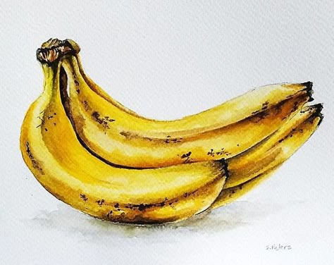 Painting Banana, Banana Painting, Vegetable Painting, Fruits Drawing, Banana Art, River Painting, Watercolor Food, Watercolor Fruit, Art Painting Gallery