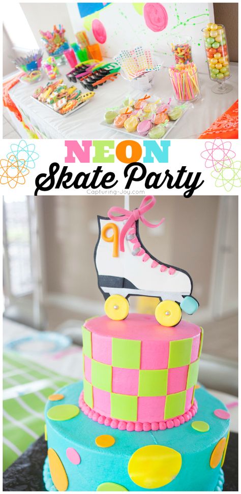 Neon Skate Party, Roller Skate Cake, Roller Skate Birthday Party, Skate Birthday Party, Roller Skate Birthday, Diy Crafts Ideas, Skate Birthday, Roller Skating Party, Skate Party