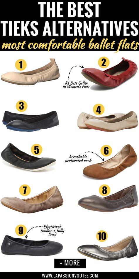 #tieks These are the most comfortable ballet flats that are comparable to Tieks but cost significantly less. #15 is my favorite! #balletshoes Comfortable Flats For Work, How To Wear Ballet Flats Outfits, Women Flats 2023, Tieks Shoes Outfits, Dress Flats For Women, Comfortable Ballet Flats For Work, Ballet Flats Outfit 2023, Best Ballet Flats, Comfortable Flats For Women