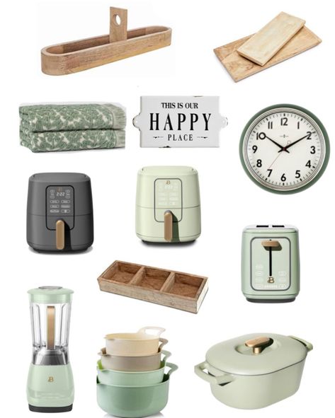 Sage Green And Cream Kitchen Accessories, Pistachio Kitchen Decor, Sage Green Kitchen Apartment, Sage Green Appliances, Sage Kitchen Appliances, Green Kitchen Accessories Decor, Sage Kitchen Decor Ideas, Green Kitchen Items, Sage Kitchen Accessories