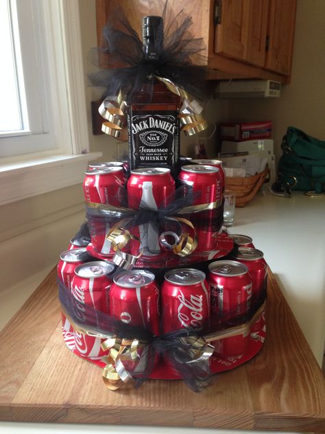 Jack & coke birthday cake Jack Daniels Gifts, Coke Cake, Birthday Beer Cake, Baskets Ideas, Jack And Coke, Diy Birthday Cake, Cake For Husband, Anniversaire Diy, Beer Cake