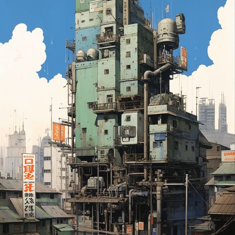 Scifi Architecture Concept Art, Cyberpunk Architecture, Japanese Cityscape, Cyberpunk Building, Scifi Building, Scifi City, Castle Exterior, Urban Concept, Sci Fi Architecture