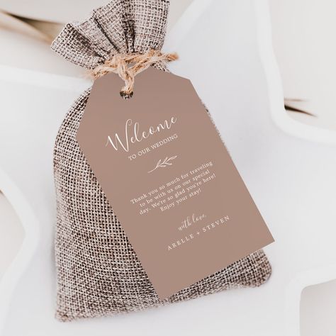 Wedding Bag Tags, Desert Hotel, Destination Wedding Bags, Brown Wedding Themes, Whimsical Minimalist, Minimalist Leaves, Leaf Silhouette, Brown Wedding, Neutral Wedding