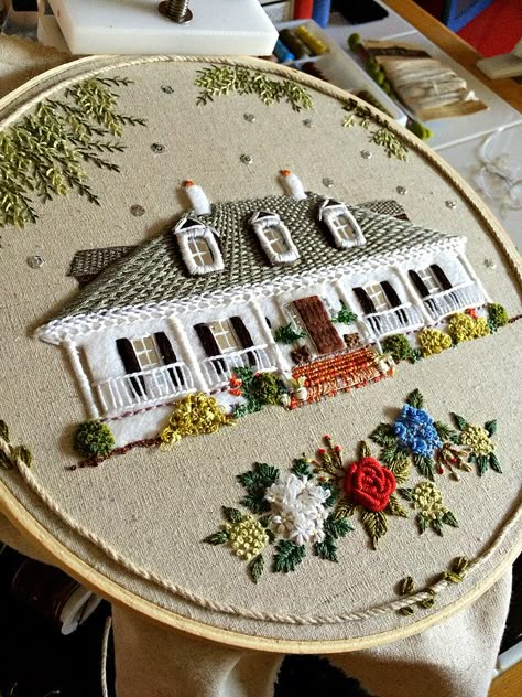 Embroidery Art | Seattle | The Monsters Louge | Houses Sulaman Pita, Amazing Embroidery, Pola Sulam, Brazilian Embroidery, Silk Ribbon Embroidery, 자수 디자인, Hand Embroidery Art, Crewel Embroidery, Hand Embroidery Stitches