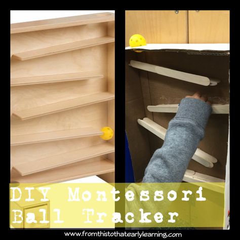 DIY Montessori Ball Tracker Under $2.00 – From This To That Early Learning Infant Toddler Activities, Diy Toddler Toys, Diy Montessori Toys, Montessori Home, Montessori Diy, Montessori Room, Baby Montessori, Diy Montessori, Montessori Toddler Activities