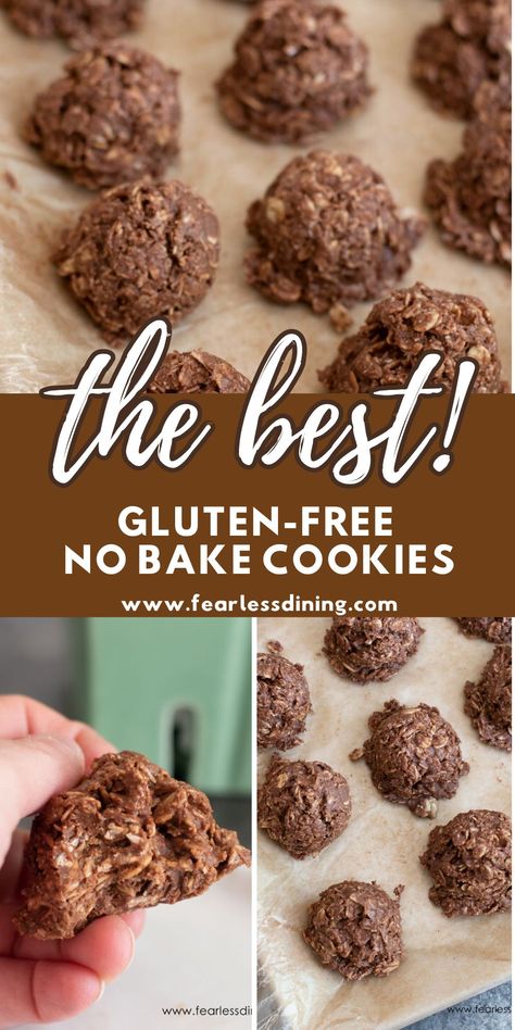 Easy Gluten Free Desserts 5 Ingredients, Slice And Bake Gluten Free Cookies, No Bake Gluten Free Cookies, Dairy Free No Bake Cookies, Vegan Oat Cookies, Gluten Free No Bake Cookies, No Bake Cookie Recipe, Gluten Free No Bake, Chocolate Oat Cookies