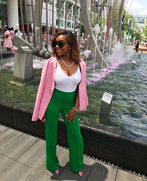 Aka Business Casual, Pink And Green Business Attire, Aka Outfits Ideas, J15 Aka Alpha Kappa Alpha Outfit, Alpha Kappa Alpha Outfits, Pink And Green Outfits For Women, Aka Sorority Outfits, Aka Outfits Alpha Kappa Alpha, Aka Outfits