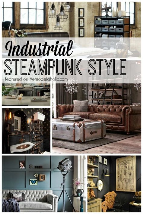 Industrial Steampunk Style featured on Remodelaholic.com Steampunk Bedroom Decor, Rambling Redhead, Steampunk Office, Steampunk Room, Steampunk Rooms, Steampunk Bedroom, Punk Decor, Steampunk Interior, Steampunk Home Decor