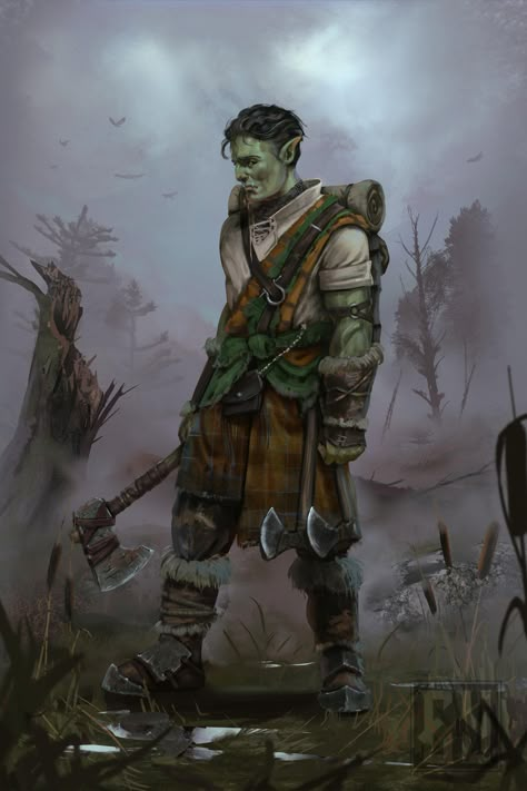 Half Orc Barbarian Male, Orc Barbarian Male, Half Orc Rogue, Dnd Half Orc, Half Orc Male, Barbarian Art, Orc Barbarian, Half Orc Barbarian, Dnd Orc