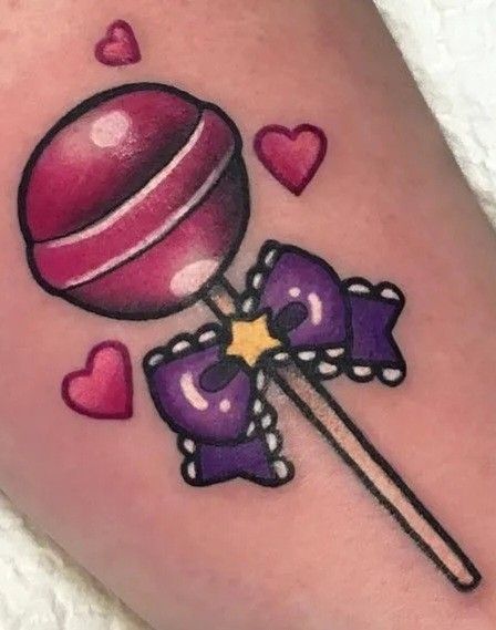 Tootsie Pop Tattoo, Kawaii Chest Tattoo, Sweets Tattoo, Ring Pop Tattoo, Sucker Tattoo, Lollipop Tattoo, Candy Heart Tattoo, Girly Sleeve Tattoo, Baking Tattoo