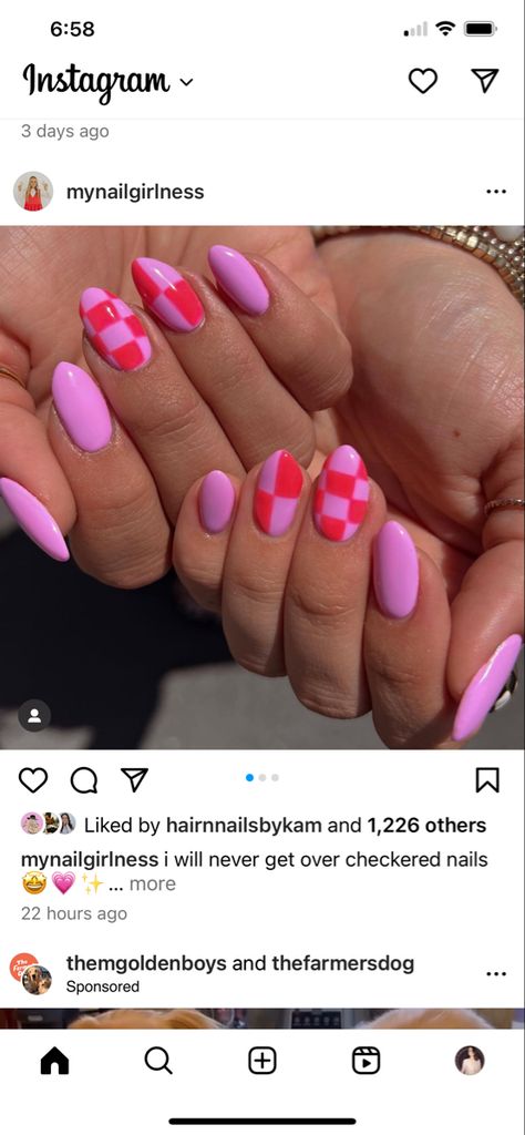 Pink And Purple Checkered Nails, Coffin Checkered Nails, Red And Lilac Nails, Lilac Checkered Nails, Checkered Square Nails, Checkered Pink Nails, Lavender Checkered Nails, Red And Pink Checkered Nails, Pink Checkerboard Nails