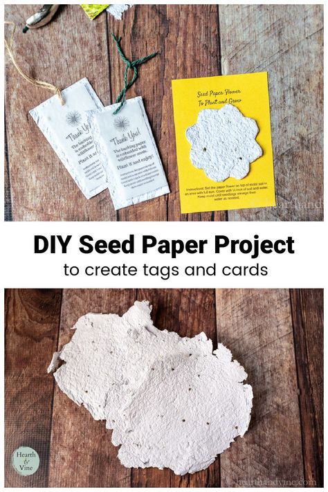 This DIY seed paper art is a great way to give the gift of wildflower seeds to someone in the form of a card or tag. Free printable thank you and instructions are available for your personal use. Seed Paper Thank You Cards, Wild Flower Seed Paper, How To Make Seed Paper, Seed Paper Diy, Paper Art Ideas, Seed Paper Favors, Making Gift Tags, Flower Seed Paper, Wildflower Seed Paper