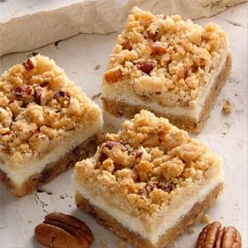 Pecan Cheesecake Bars Pecan Cheesecake Bars, Butterscotch Bars, Anne Burrell, Cream Cheese Bars, Pecan Cheesecake, Pumpkin Cheesecake Bars, Pecan Bars, Cheesecake Bar Recipes, Oatmeal Cream