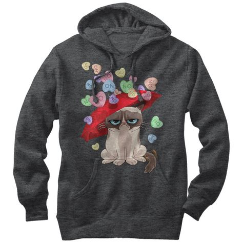 Grumpy Cat Valentine's Day Raining Candy Hearts Hoodie Grumpy Cat Valentines, Grumpy Cat Christmas, Weekend Sweatshirt, Valentines Day For Men, Hoodie Images, Cut Hoodie, Grumpy Cat Humor, Pull Over Hoodie, Hearts Girl