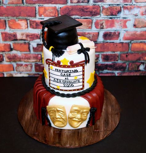 Theater Graduation Party Ideas, Drama Cake Ideas, Theatre Cakes Stage, Theatre Cake Ideas, Theatre Themed Cake, Theatre Cake Ideas Birthday, Graduation Cake Ideas, Theatre Cake, Grad Cakes