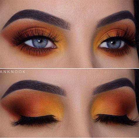 Red Eyeshadow Look, Gorgeous Makeup Looks, Orange Eyeshadow, Contour Makeup Tutorial, Wedding Makeup For Brown Eyes, Bronze Makeup, Make Up Inspiration, Red Eyeshadow, Colorful Eye Makeup