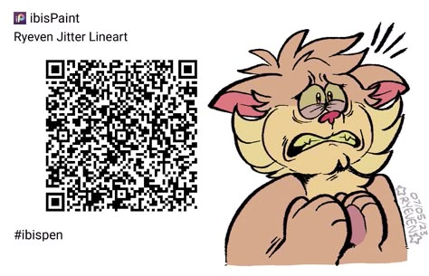 IbisPaint QR Code on left, nervous yellow cat looking up at the right. Comic Brushes Ibispaint, Ibis Paint Brush Code Cartoon, Homestuck Brush Ibis Paint, Cross Hatching Brush Ibis Paint, Ibs Paint Brushes Line Art, Mlp Brush Ibis Paint, Ibispaintx Lineart, Lineart Ibispaint Code, Lineart Brush Ibispaint