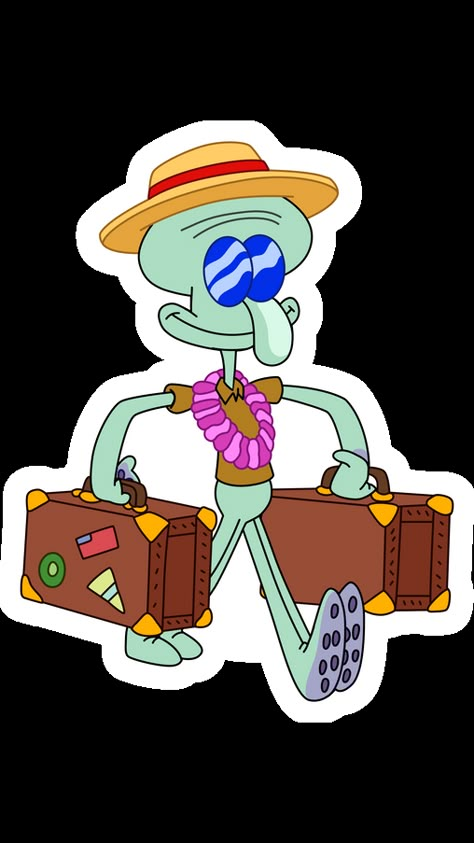 Did you ever see Squidward so happy? Well, vacation can make happy anyone and Squidward is not an exception though. Want to go with him and get some relaxation? Here you are - just get the Happy... Spongebob Vacation, Happy Squidward, Vacation Cartoon, Squidward Art, Vacation Stickers, Spongebob Squidward, Coreldraw Design, Squidward Tentacles, Happy Vacation