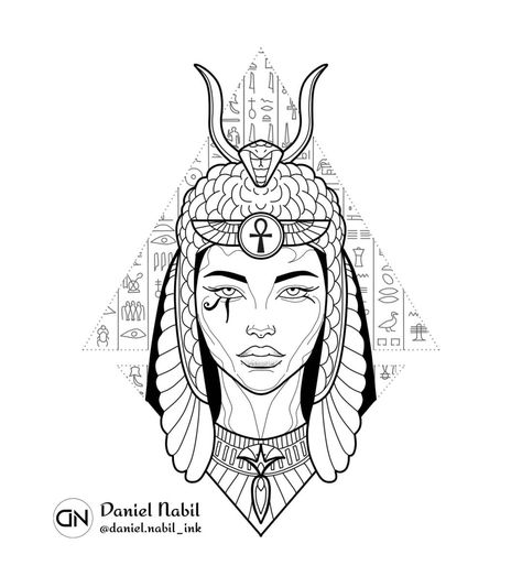 Egyptian Women Tattoo, Queen Cleopatra Tattoo, Nefertiti Tattoo Design Egyptian Goddess, Female Egyptian Tattoo, Cleopatra Tattoo Design, Tattoo Cleopatra, Egyptian Lady Tattoo, Cleopatra Line Art, Egyptian Art Drawing