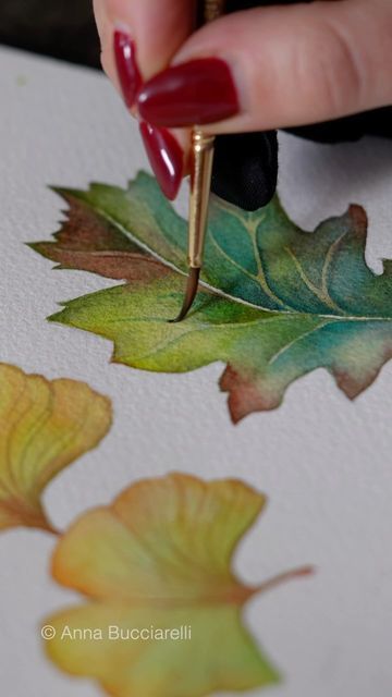 Watercolor Illustration Tutorial, Anna Bucciarelli, Autumn Leaves Art, Illustration Tutorial, Watercolor Video, Diy Watercolor Painting, Watercolour Illustration, Instagram Tutorial, Watercolor Painting Techniques