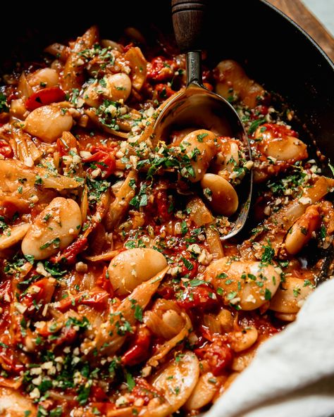 Cherry Tomato & Butter Bean Skillet with Caramelized Fennel | The First Mess Bread For Dinner, Caramelized Fennel, Tomato Butter, Cherry Tomato Sauce, Canned Butter, Fresh Tomato Sauce, Fennel Salad, Salad Sauce, Comfort Dishes