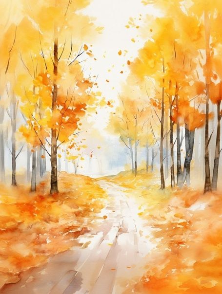 Autumn Pictures Art, Autumn Watercolor Landscapes, Fall Watercolor Landscape, Autumn Painting Ideas Easy, Autumn Watercolor Paintings, Fall Watercolor Paintings, Woods Watercolor, Forest Watercolor Painting, Woods Autumn