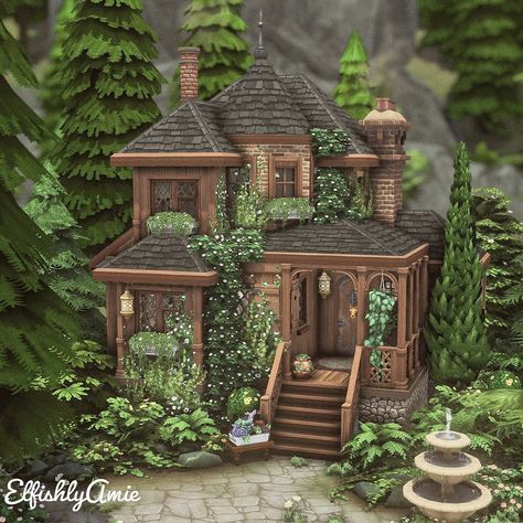 Cottage Ideas Exterior, Cottage House Designs Exterior, Witch Bloxburg House, Witch Cottage Bloxburg, Cute Sims Cottage, Witch House Sims 4 Plan, Sims 4 Houses Witchy, Witch Bedroom Sims 4, Sims 4 Tiny Cottage Floor Plan